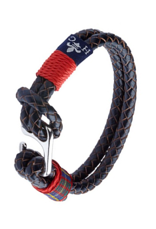 Pulsera en piel trenzada azul hilo rojo PHF-127-2A-1LL