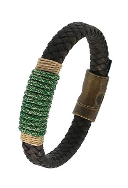 Pulsera en piel trenzada marrón con hilo náutico jaspeado 137-2I-2BR0