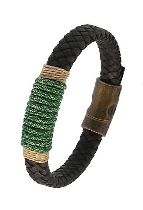 Pulsera en piel trenzada marrón con hilo náutico jaspeado 137-2I-2BR0