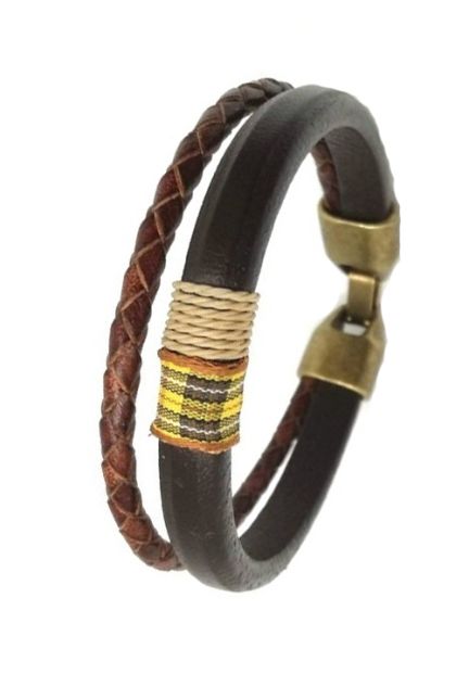 Pulsera en piel trenzada y lisa marrón detalle escoces 146-1II-1B