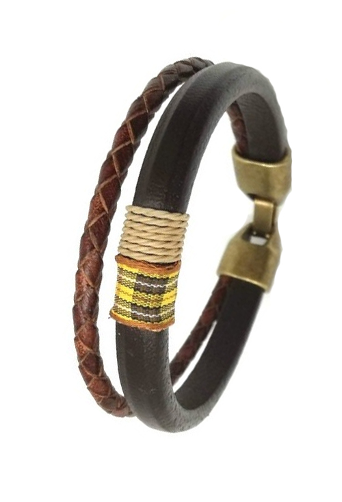 Pulsera en piel trenzada y lisa marrón detalle escoces 146-1II-1B