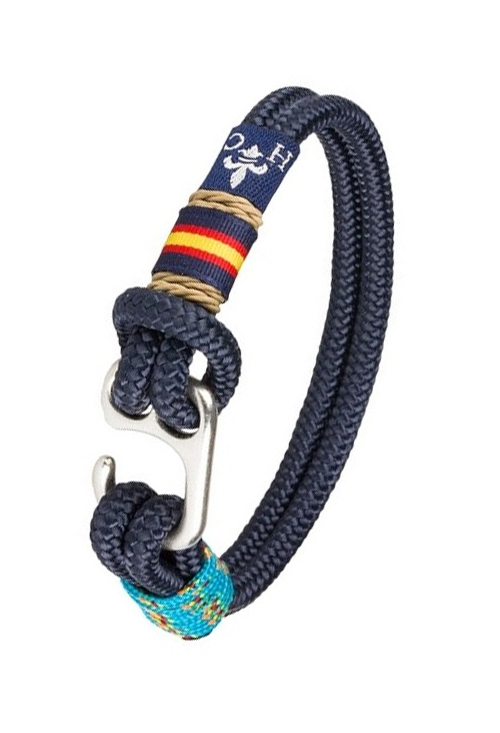 Pulsera España en hilo náutico azul detalle en azul jaspeado PHF-127-1A-3H0B