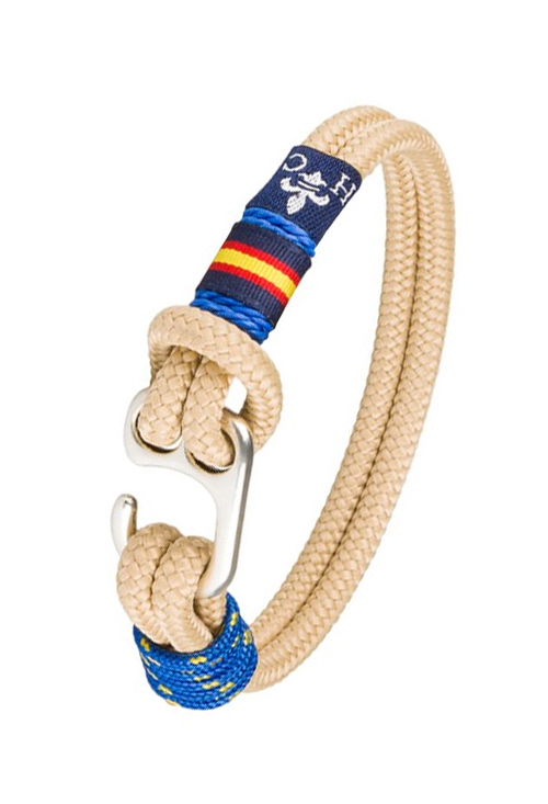 Pulsera España en hilo náutico beige detalle en azul PHF-127-1B-3K0K