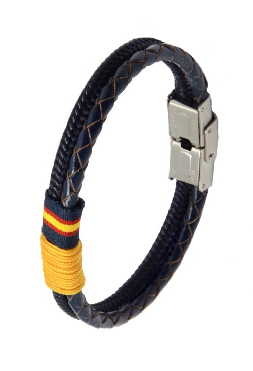 Pulsera España piel e hilo náutico azul detalle en amarillo 126-2AA-6D