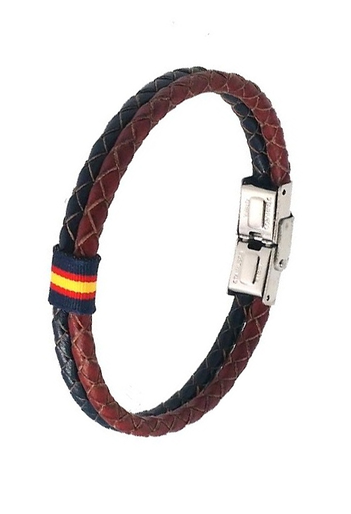 Pulsera España en piel trenzada azul y roja 126-3QA-B