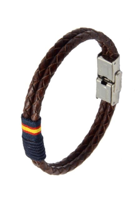 Pulsera España en piel trenzada marrón 126-3II-6A