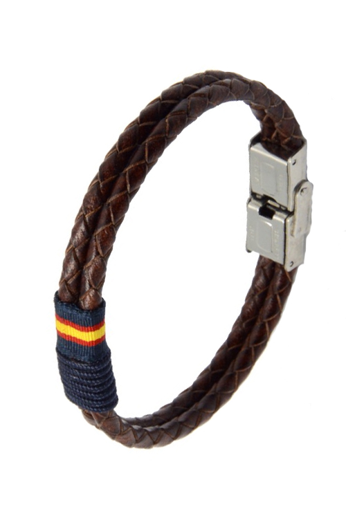 Pulsera España en piel trenzada marrón 126-3II-6A