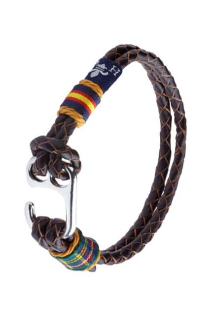 Pulsera España en piel trenzada marrón con bandera 127-2I-1D