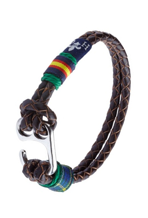 Pulsera España en piel trenzada marrón con bandera 127-2I-1R