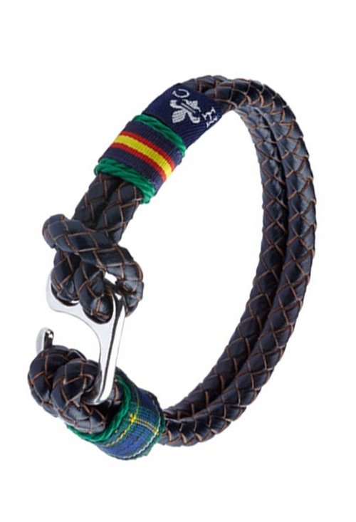 Pulsera España en piel trenzada marrón con bandera hilo verde PHF-127-2A-1RR
