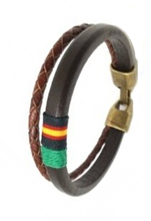 Pulsera España en piel trenzada y lisa con bandera hilo rojo 146-1II-1R