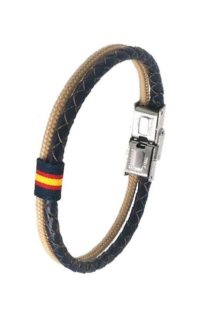 Pulsera España piel azul e hilo náutico en beige 126-2BA-B