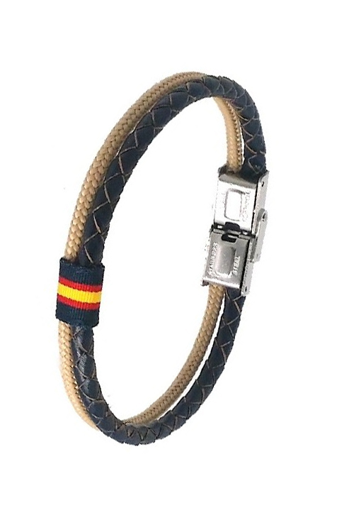 Pulsera España piel azul e hilo náutico en beige 126-2BA-B