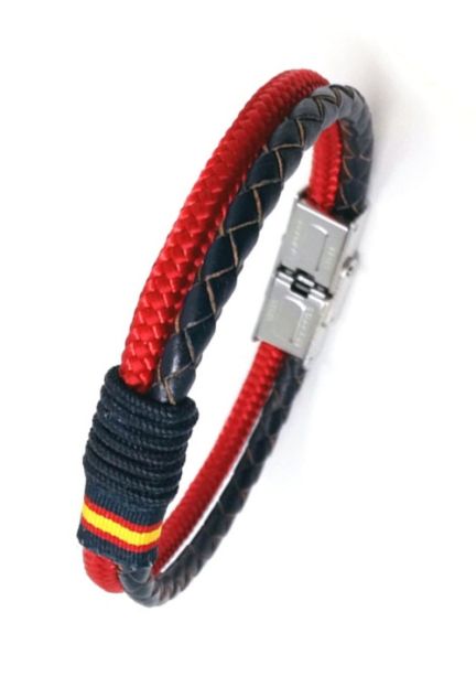 Pulsera España piel azul e hilo náutico rojo 126-2AL-6A