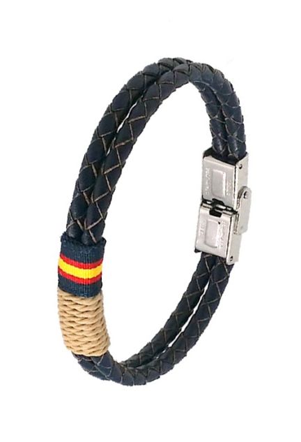 Pulsera España doble aro de piel azul 126-2AA-5B