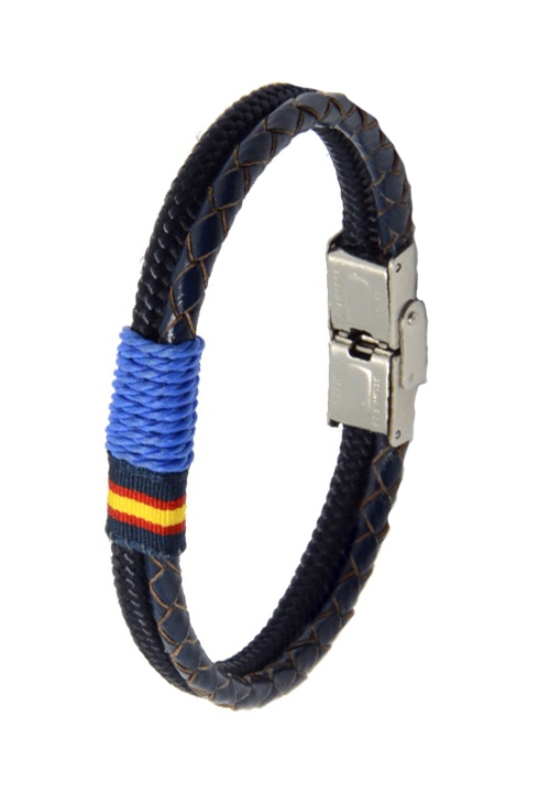 Pulsera España piel e hilo náutico azul 126-2AA-5K