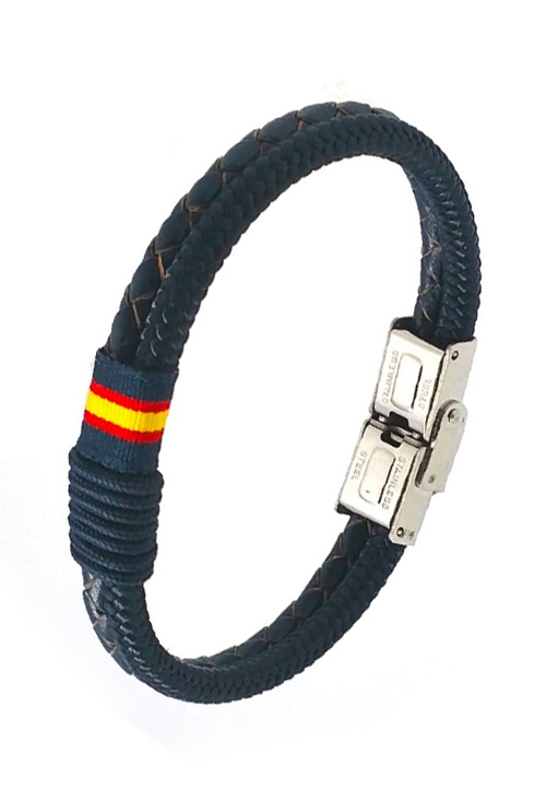 Pulsera España piel e hilo náutico azul detalle en azul 126-2AA-6A