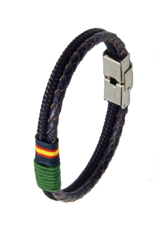 Pulsera España piel e hilo náutico azul detalle en verde claro 126-2AA-6G