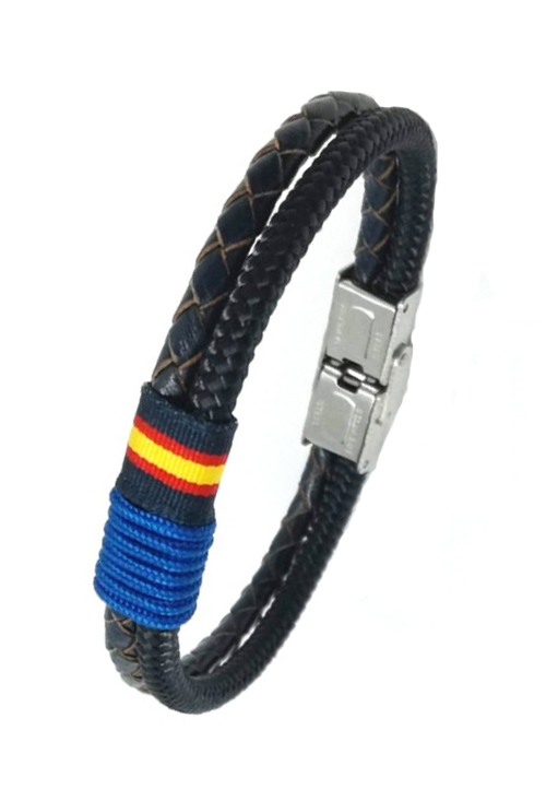 Pulsera España piel e hilo náutico azul detalle en azul 126-2AA-6K