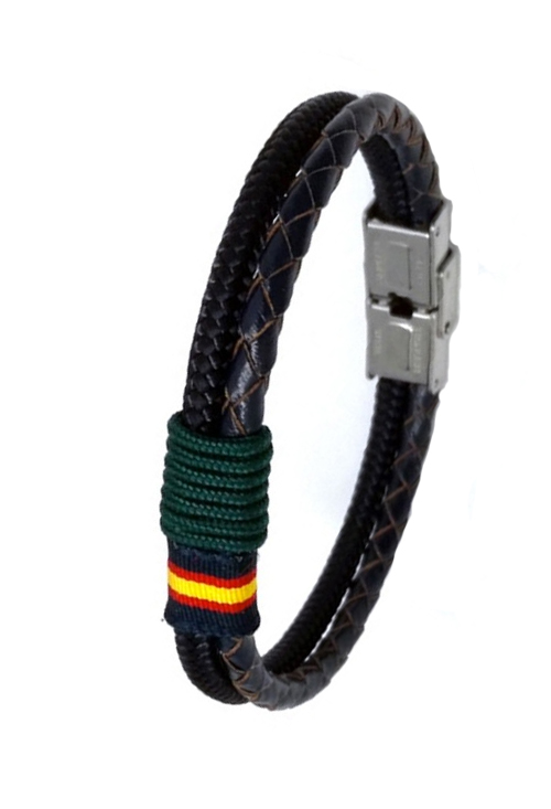 Pulsera España piel e hilo náutico azul detalle en verde PHF-126-2AA-6R