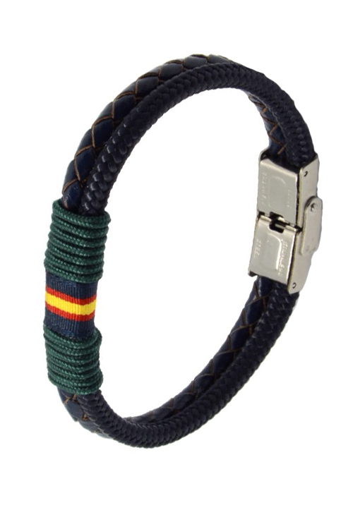 Pulsera España piel e hilo náutico azul detalle verde 1PHF-126-2AA-4RR