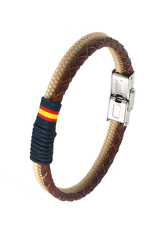 Pulsera España piel marrón e hilo náutico beige 126-2BI-6A