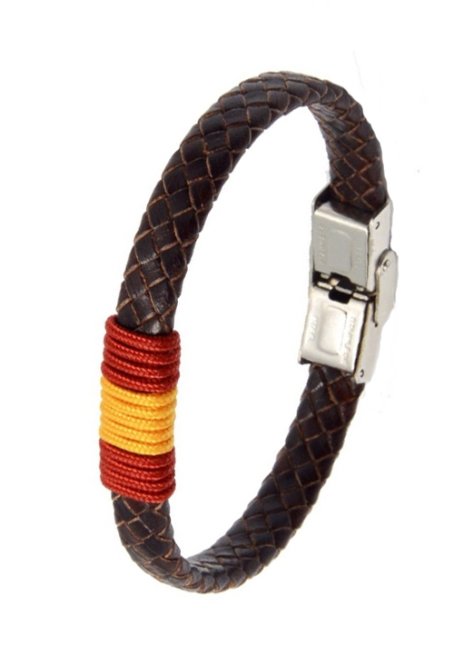 Pulsera España y piel trenzada marrón con bandera 237-1Q-1C