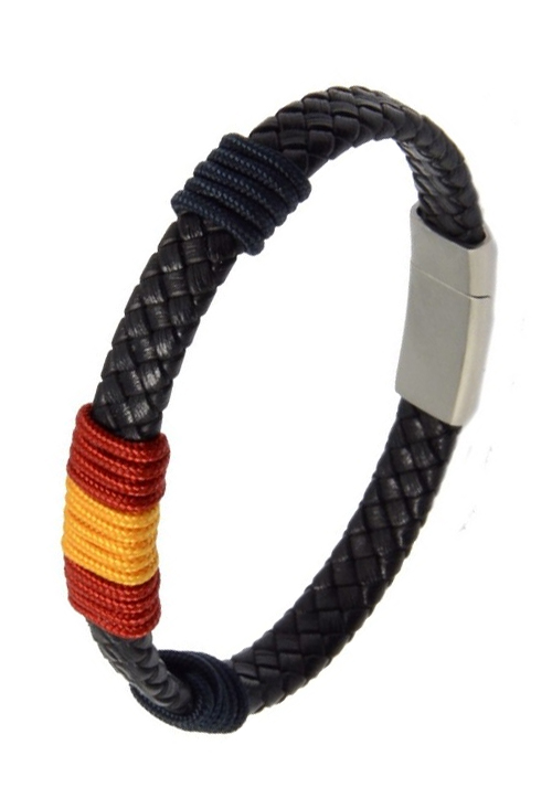 Pulsera España y piel trenzada negra con bandera 237-1Z-2AC