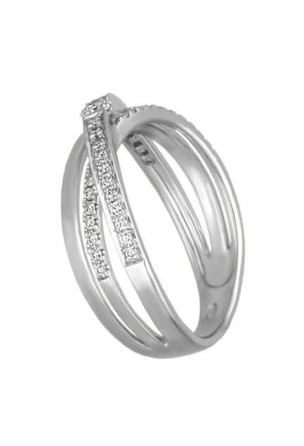 anillo compromiso oro blanco 18k y diamantes bandas cruzadas dos galerias de diamantes tomalateral