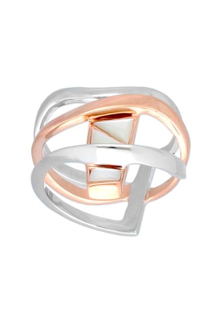 anillo plata bicolor con motivo de nacar foto frontal