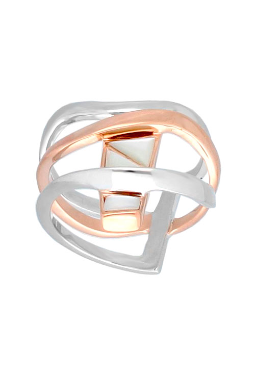 anillo plata bicolor con motivo de nacar foto frontal