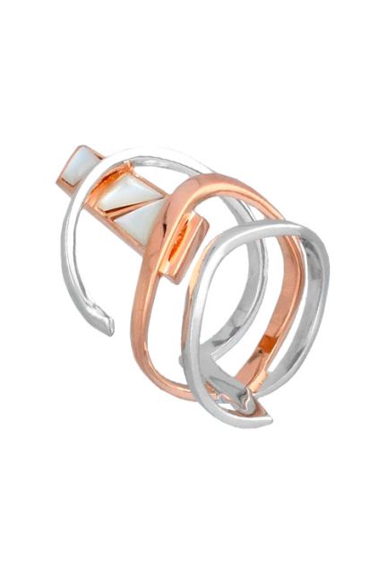 anillo plata bicolor con motivo de nacar foto lateral