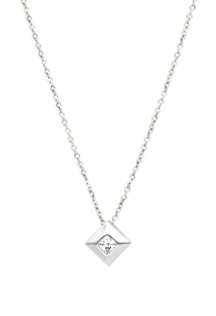 gargantilla de oro blanco 18 kilates con cadena hueca forzada y colgante formade rombo circonita cuadrada foto principal