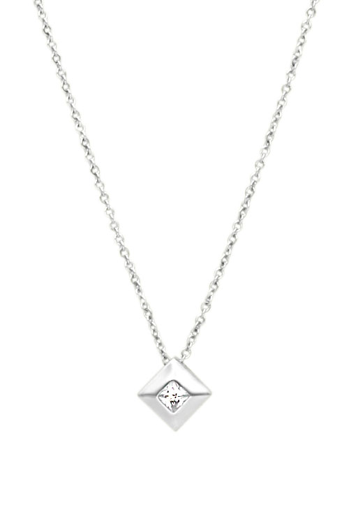 gargantilla de oro blanco 18 kilates con cadena hueca forzada y colgante formade rombo circonita cuadrada foto principal