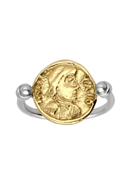 anillo plata bicolor moneda antigua fotografia frontal marca altana