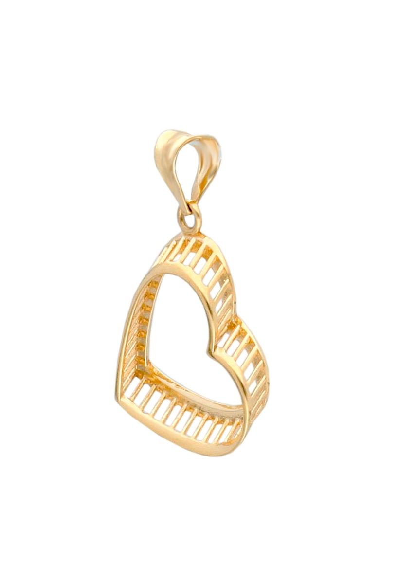 colgante oro amarillo 18 kilates corazón corpóreo enrejado 3D foto lateral para parrilla web el rubi joyeros
