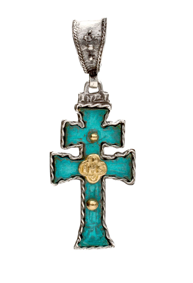 cruz de caravaca bronce y plata 251 11cr0076