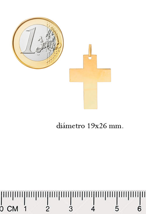 cruz latina chapa plana oro 18 kilates foto medidas comparadas con un euro