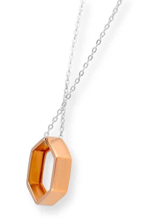 gargantilla de oro bicolor blanco y rosa hexagono calado fotografia lateral