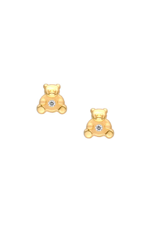 pendientes de oro amarillo 18 kilates para bebe o niñas pequeñas con forma de osito a precio especial para venta online fotografia frontal