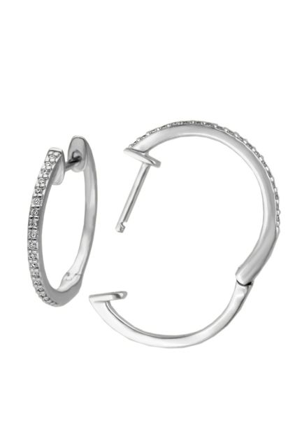 pendiente de aro oro blanco 18 kilates con diamantes vista lateral y detalle cierre para web el rubi joyeros