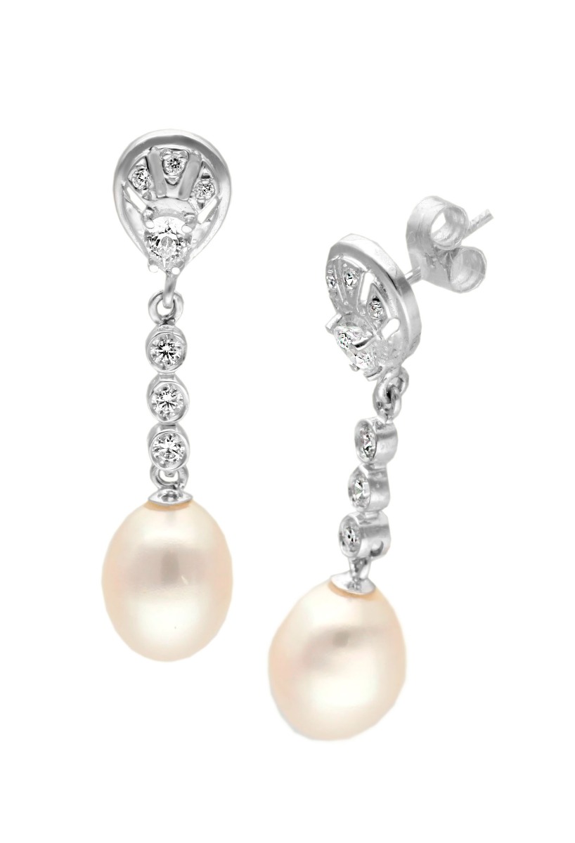 pendientes de novia oro 18k y perlas cultivadas con circonitas foto lateral para web el rubi joyeros