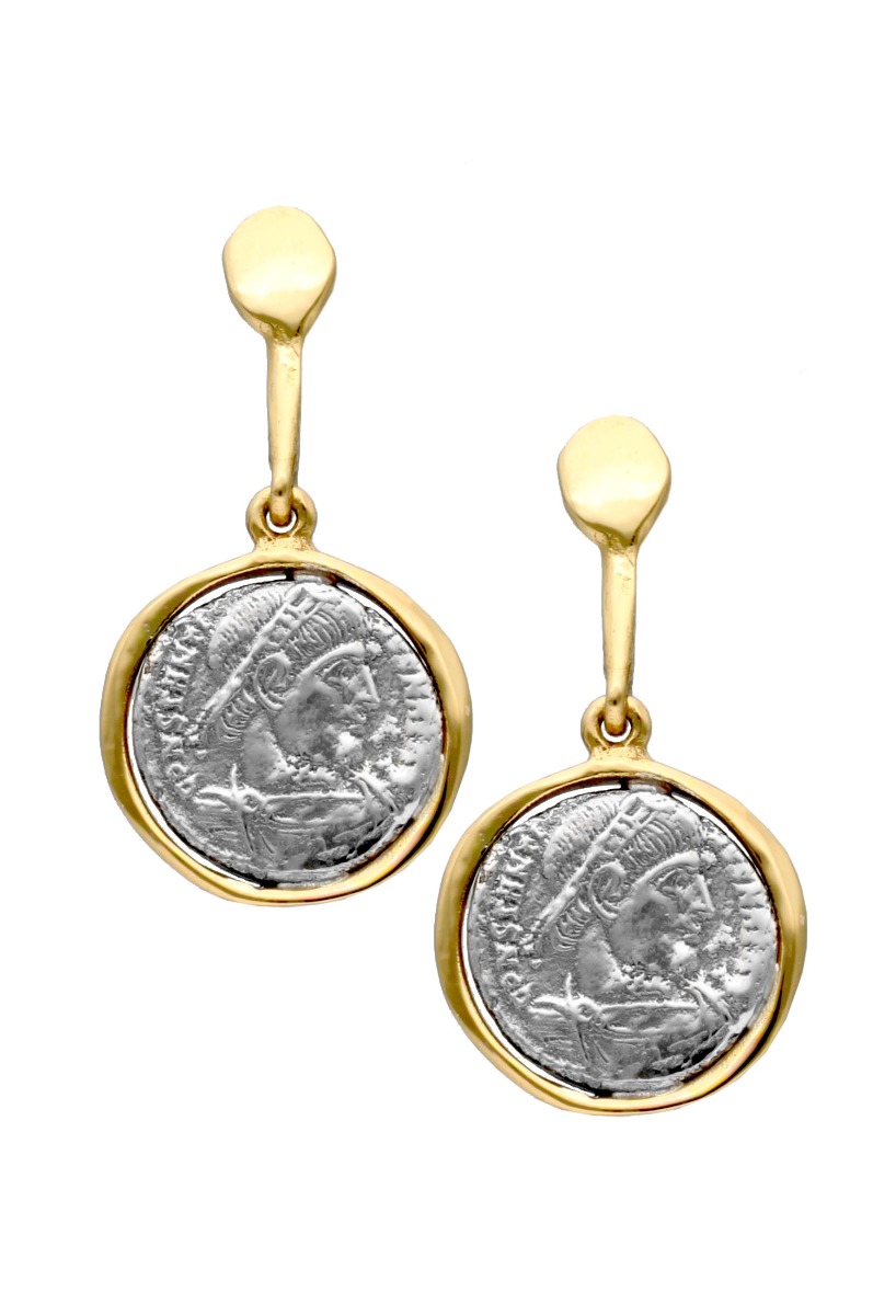 pendientes largos plata y bronce con coral fotografia para web el rubi joyeros toma frontal