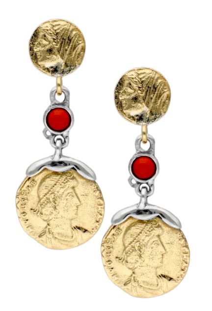 pendientes largos plata y bronce con coral fotografia para web el rubi joyeros toma frontal