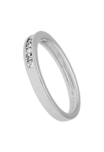 anillo de compromiso oro 18 kilates y diamantes talla princesa modelo media alianza de carril fotografias para tienda en joyeria online el rubi joyeros toma lateral