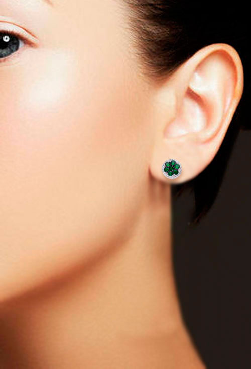 pendientes plata ley con circonitas verdes color esmeralda y orla de circonitas blancas foto para web el rubi joyeros toma modelo