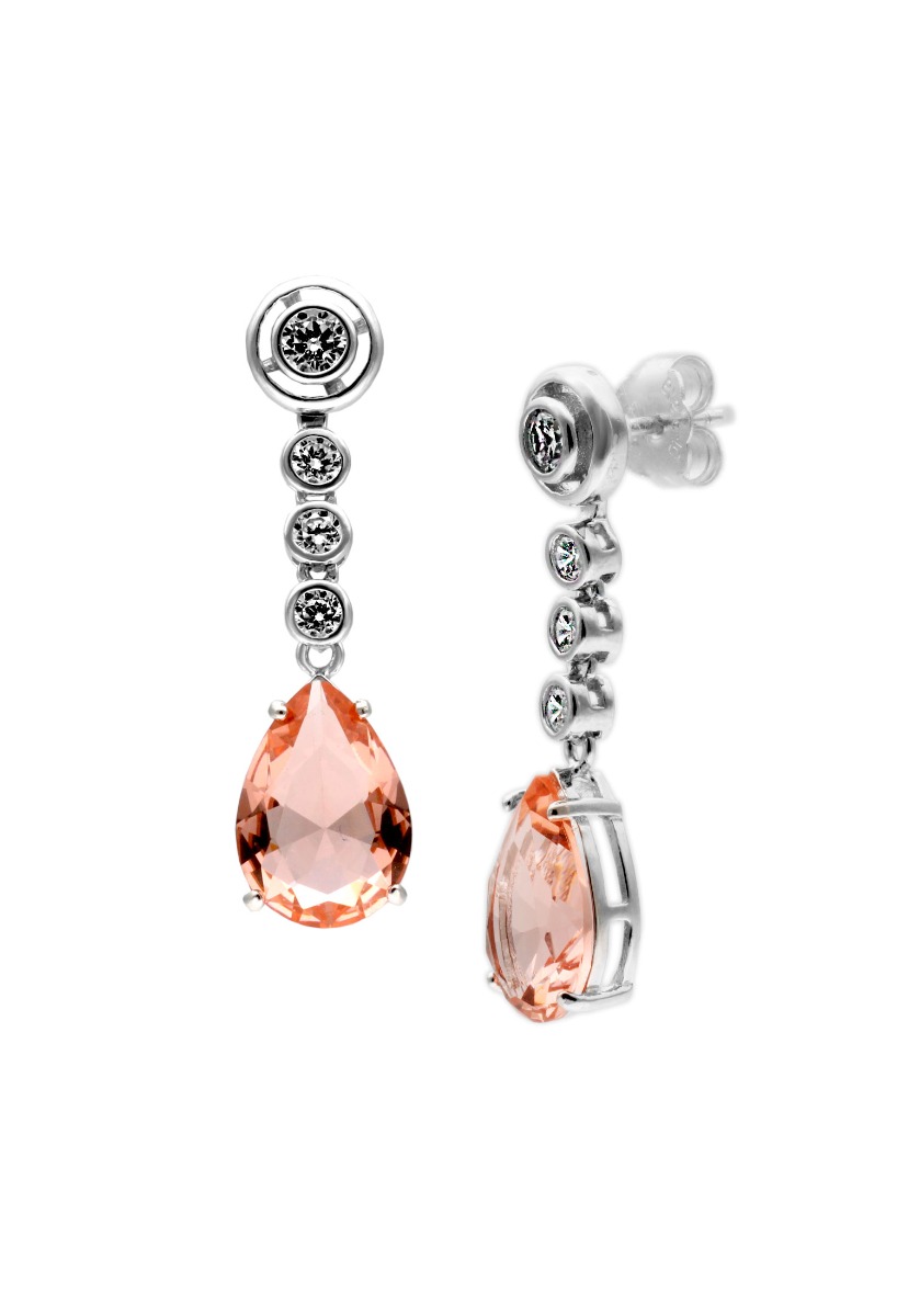 pendientes largos de plata con cuarzo fume y circonitas engastadas en chatones fotografia para web toma lateral