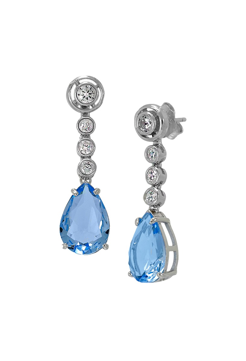 pendientes largos de plata con circonitas y simil aguamarina fotografia lateral para web el rubi joyeros