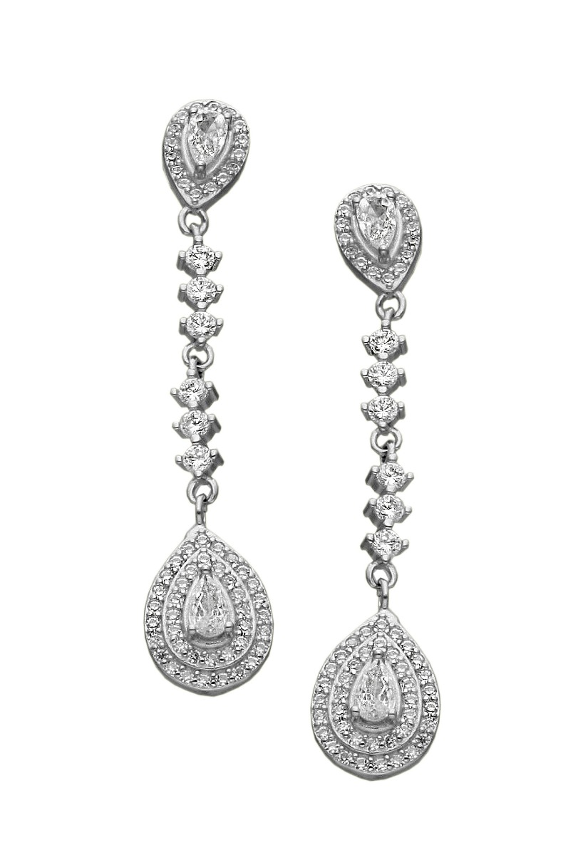pendientes largos de plata con circonitas especial novia u ocasiones especiales fotografia frontal