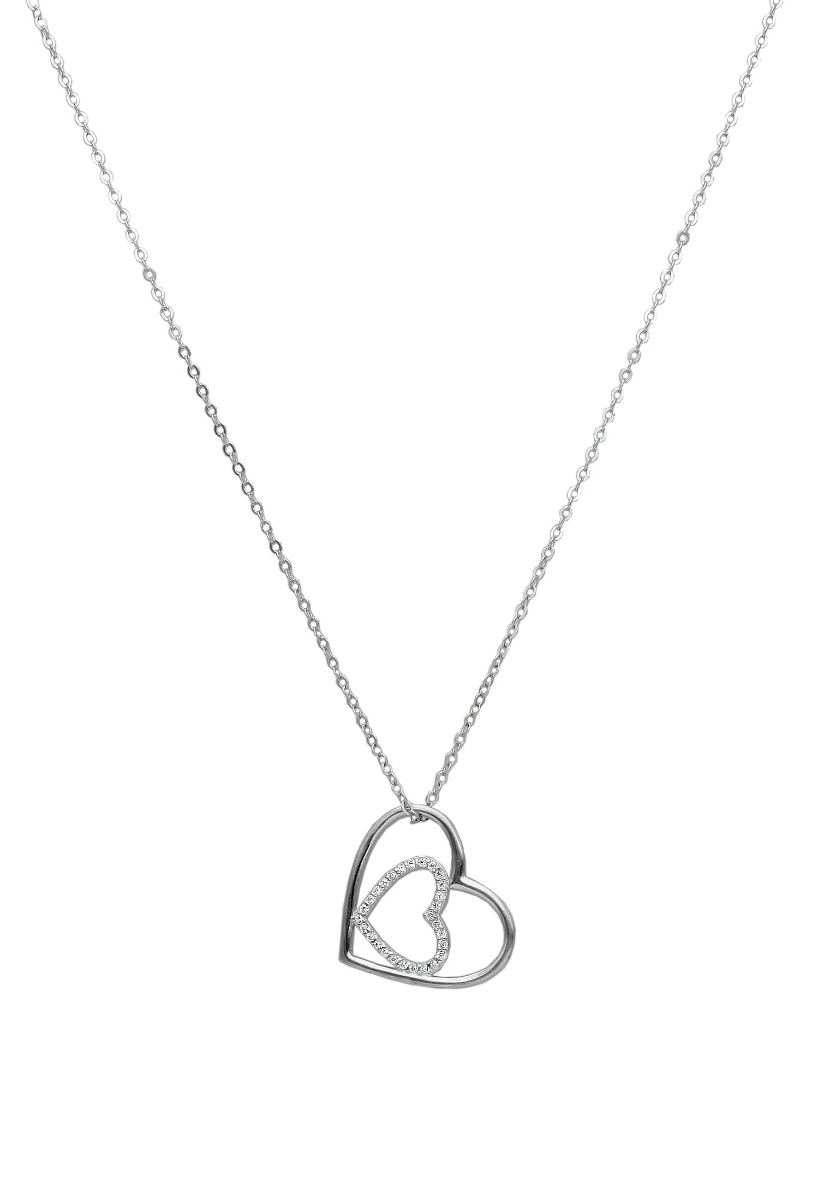 gargantilla plata cadena forzada motivo corazones calados con circonitas vista principal